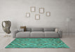 Machine Washable Southwestern Turquoise Country Area Rugs in a Living Room,, wshcon3051turq