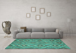 Machine Washable Southwestern Turquoise Country Area Rugs in a Living Room,, wshcon3051turq