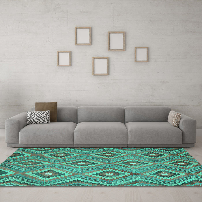 Machine Washable Southwestern Turquoise Country Area Rugs in a Living Room,, wshcon3051turq