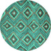 Round Machine Washable Southwestern Turquoise Country Area Rugs, wshcon3051turq