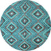 Round Machine Washable Southwestern Light Blue Country Rug, wshcon3051lblu