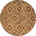 Round Machine Washable Southwestern Brown Country Rug, wshcon3051brn