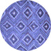 Round Machine Washable Southwestern Blue Country Rug, wshcon3051blu