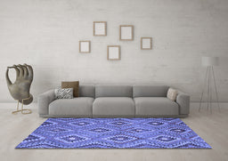 Machine Washable Southwestern Blue Country Rug in a Living Room, wshcon3051blu
