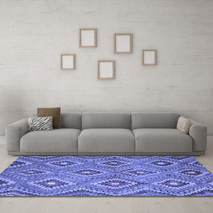 Machine Washable Southwestern Blue Country Rug in a Living Room, wshcon3051blu