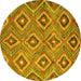 Round Machine Washable Southwestern Yellow Country Rug, wshcon3051yw