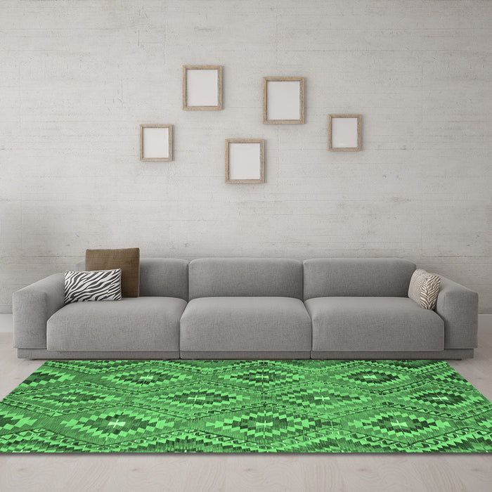 Machine Washable Southwestern Emerald Green Country Area Rugs in a Living Room,, wshcon3051emgrn