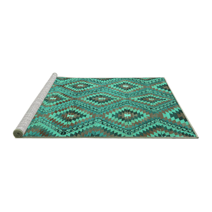 Sideview of Machine Washable Southwestern Turquoise Country Area Rugs, wshcon3051turq