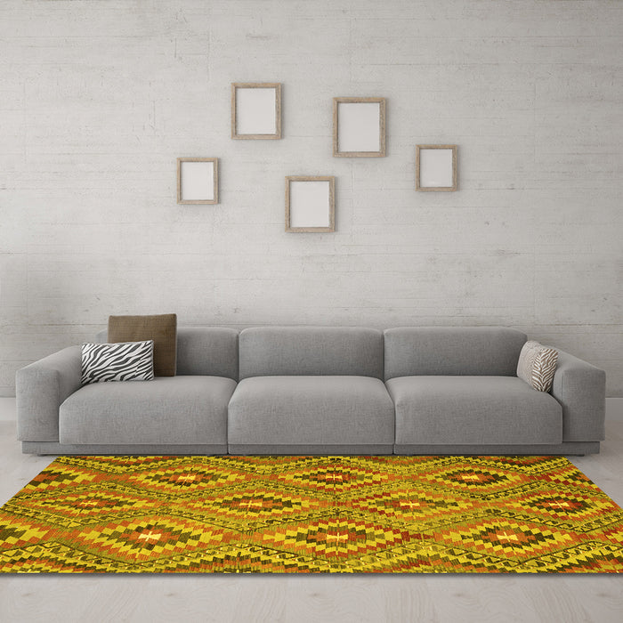 Machine Washable Southwestern Yellow Country Rug in a Living Room, wshcon3051yw