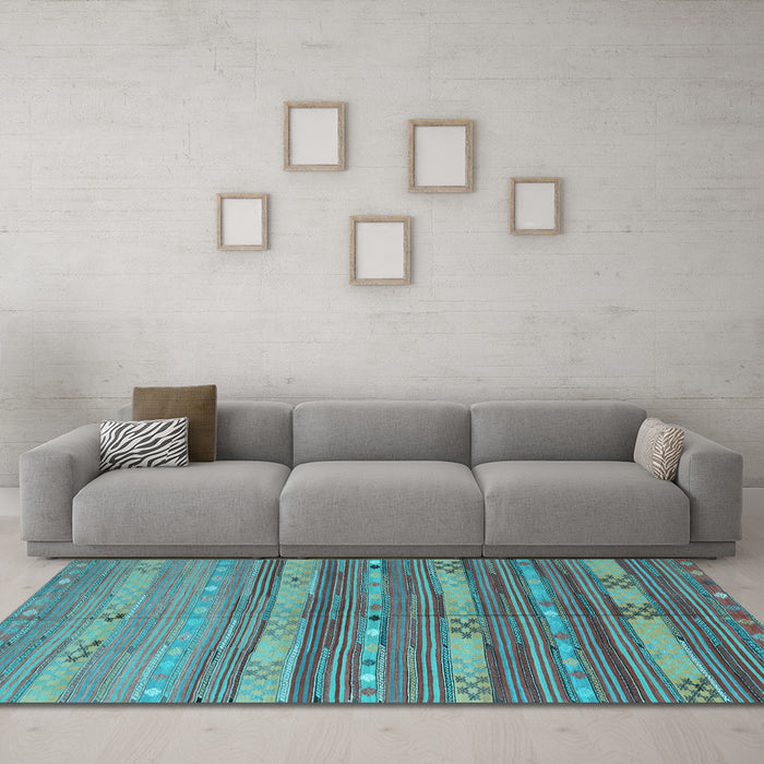 Machine Washable Southwestern Light Blue Country Rug in a Living Room, wshcon3052lblu