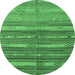 Round Machine Washable Southwestern Emerald Green Country Area Rugs, wshcon3052emgrn