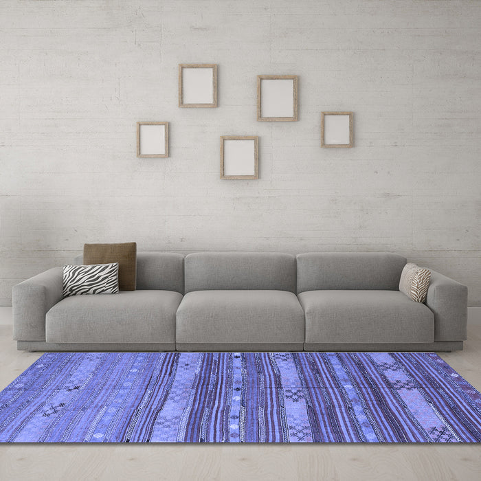 Machine Washable Southwestern Blue Country Rug in a Living Room, wshcon3052blu