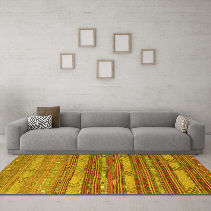 Machine Washable Southwestern Yellow Country Rug in a Living Room, wshcon3052yw