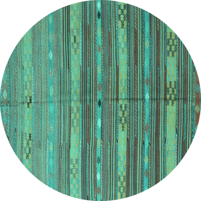 Round Machine Washable Southwestern Turquoise Country Area Rugs, wshcon3052turq