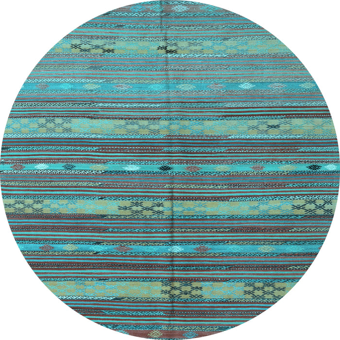 Round Machine Washable Southwestern Light Blue Country Rug, wshcon3052lblu