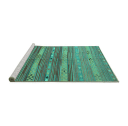Sideview of Machine Washable Southwestern Turquoise Country Area Rugs, wshcon3052turq