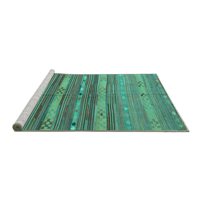 Sideview of Machine Washable Southwestern Turquoise Country Area Rugs, wshcon3052turq