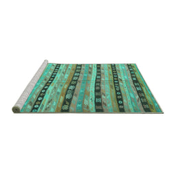 Sideview of Machine Washable Southwestern Turquoise Country Area Rugs, wshcon3053turq