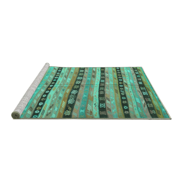 Sideview of Machine Washable Southwestern Turquoise Country Area Rugs, wshcon3053turq