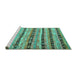 Sideview of Machine Washable Southwestern Turquoise Country Area Rugs, wshcon3053turq