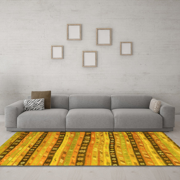 Machine Washable Southwestern Yellow Country Rug in a Living Room, wshcon3053yw