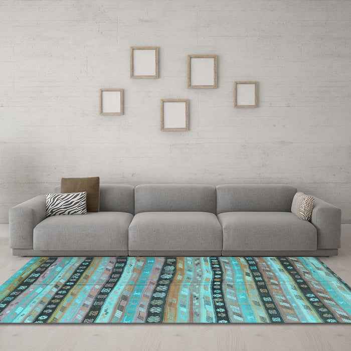Machine Washable Southwestern Light Blue Country Rug in a Living Room, wshcon3053lblu