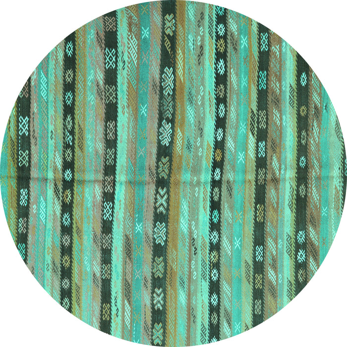 Round Machine Washable Southwestern Turquoise Country Area Rugs, wshcon3053turq