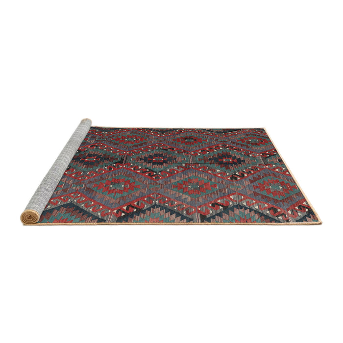 Serging Thickness of Machine Washable Contemporary Brown Red Rug, wshcon3054