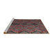 Serging Thickness of Machine Washable Contemporary Brown Red Rug, wshcon3054