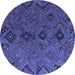 Round Machine Washable Southwestern Blue Country Rug, wshcon3054blu