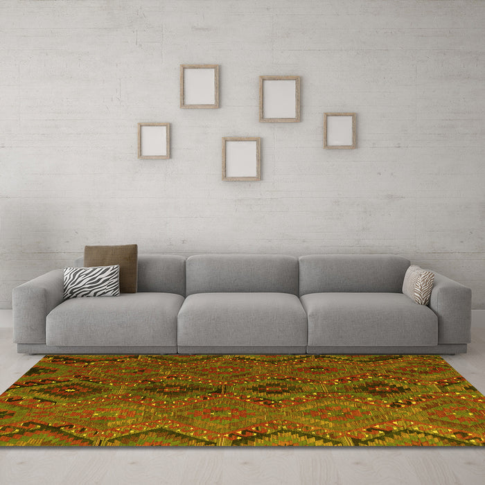 Machine Washable Southwestern Yellow Country Rug in a Living Room, wshcon3054yw