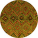 Round Machine Washable Southwestern Yellow Country Rug, wshcon3054yw