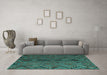 Machine Washable Southwestern Turquoise Country Area Rugs in a Living Room,, wshcon3054turq