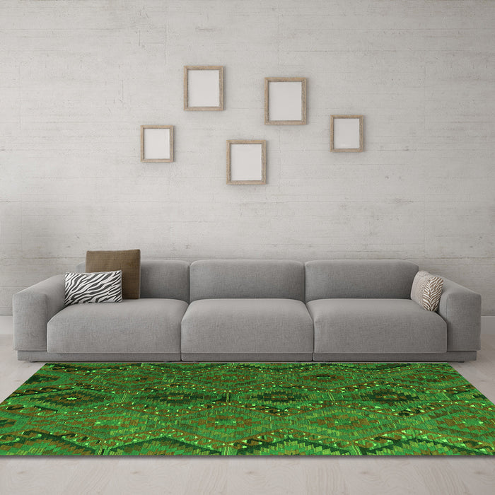 Machine Washable Southwestern Green Country Area Rugs in a Living Room,, wshcon3054grn