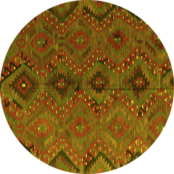 Round Southwestern Yellow Country Rug, con3054yw
