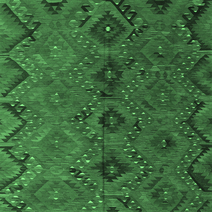 Square Machine Washable Southwestern Emerald Green Country Area Rugs, wshcon3054emgrn