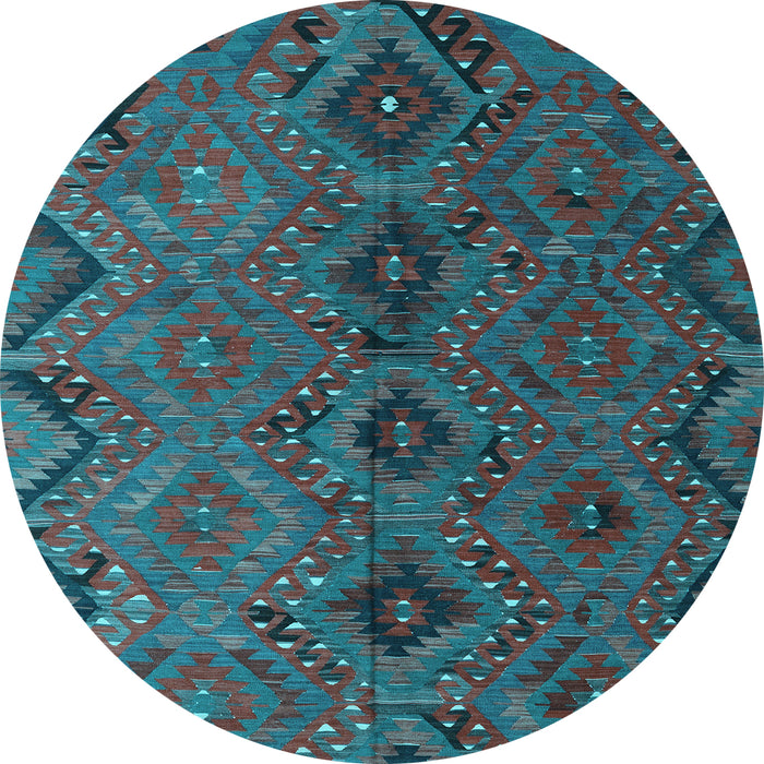 Round Machine Washable Southwestern Light Blue Country Rug, wshcon3054lblu