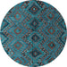 Round Machine Washable Southwestern Light Blue Country Rug, wshcon3054lblu