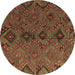 Round Machine Washable Southwestern Brown Country Rug, wshcon3054brn