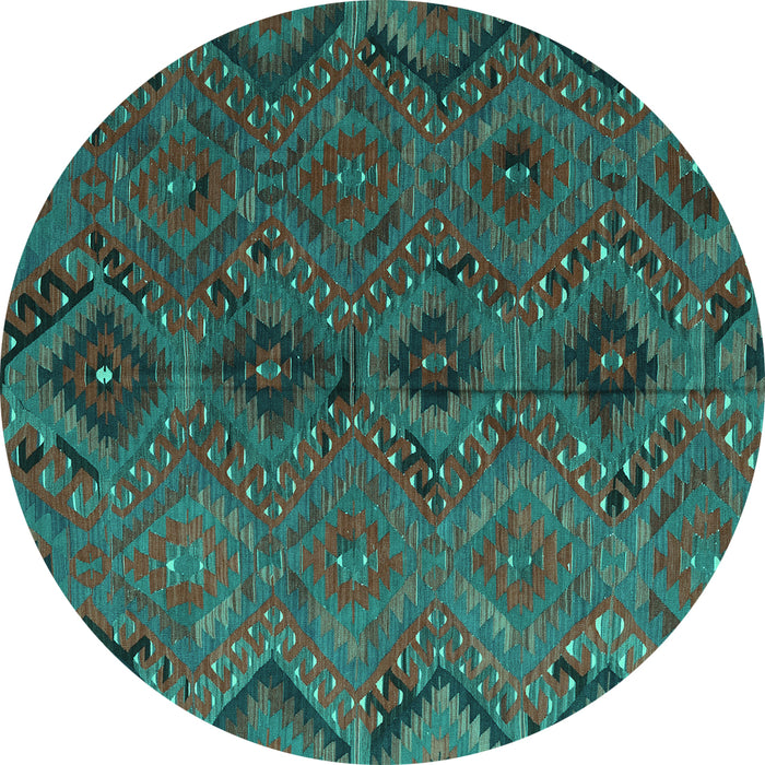 Round Southwestern Turquoise Country Rug, con3054turq