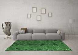 Machine Washable Southwestern Emerald Green Country Area Rugs in a Living Room,, wshcon3054emgrn