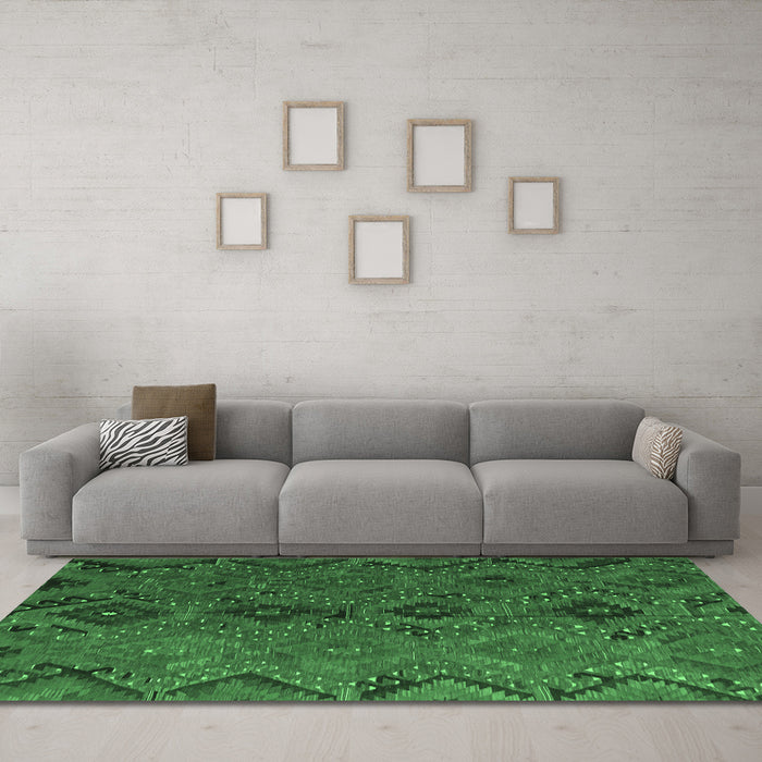 Machine Washable Southwestern Emerald Green Country Area Rugs in a Living Room,, wshcon3054emgrn