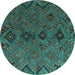 Round Machine Washable Southwestern Turquoise Country Area Rugs, wshcon3054turq