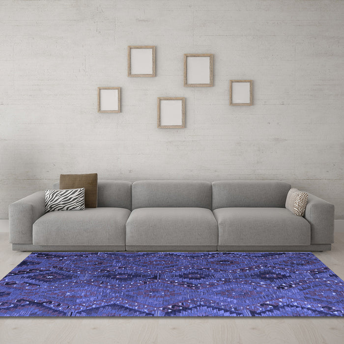 Machine Washable Southwestern Blue Country Rug in a Living Room, wshcon3054blu