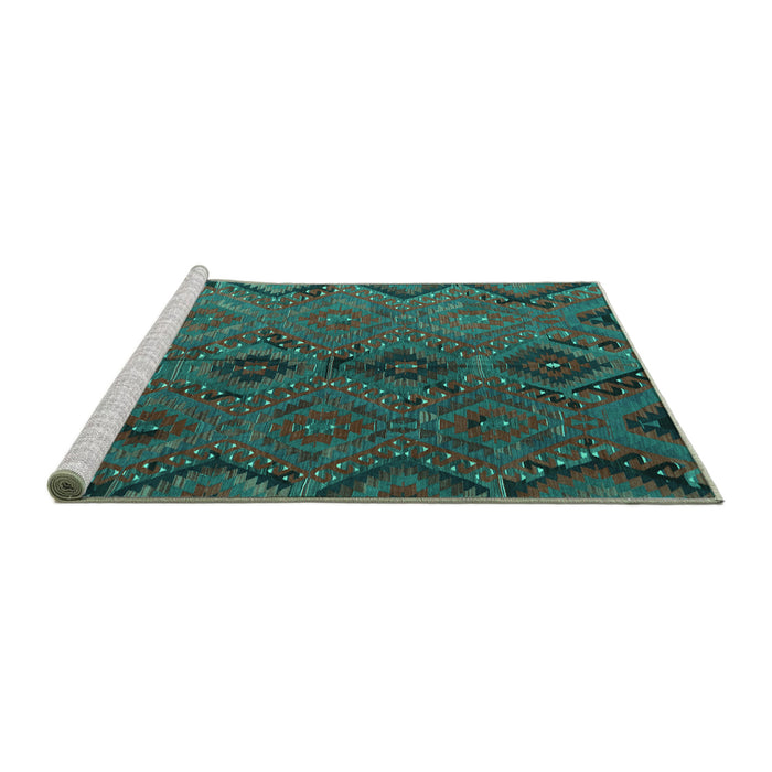 Sideview of Machine Washable Southwestern Turquoise Country Area Rugs, wshcon3054turq