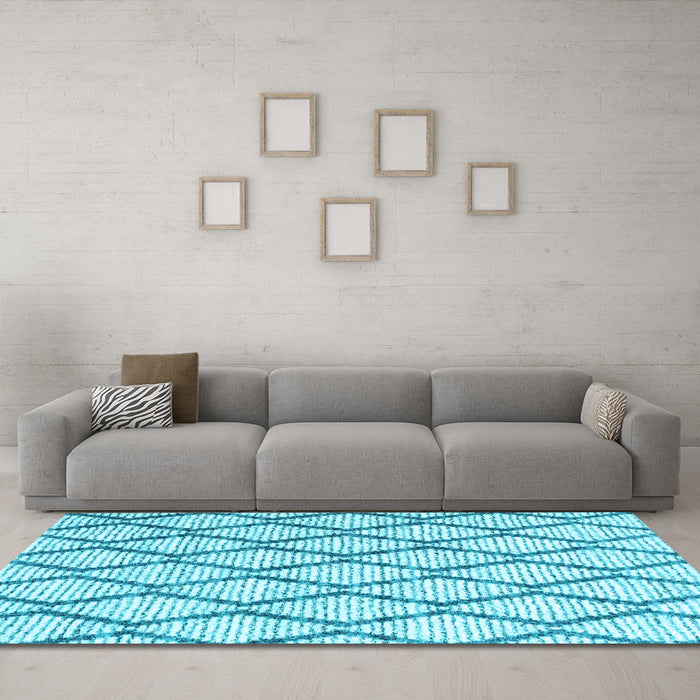 Machine Washable Trellis Light Blue Modern Rug in a Living Room, wshcon3055lblu