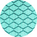 Round Machine Washable Trellis Turquoise Modern Area Rugs, wshcon3055turq