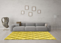 Machine Washable Trellis Yellow Modern Rug, wshcon3055yw