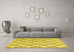 Machine Washable Trellis Yellow Modern Rug in a Living Room, wshcon3055yw