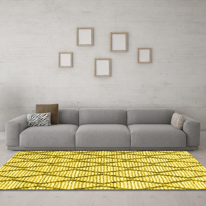 Machine Washable Trellis Yellow Modern Rug in a Living Room, wshcon3055yw
